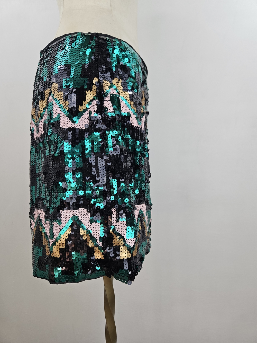 H&M Teal, Black & Gold Aztec Sequin Design Mini Skirt size 8 - Picture 3 of 7